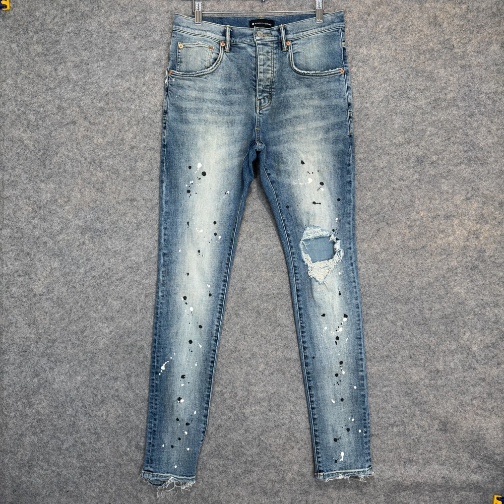 Purple Brand Jeans Mens 30 30x32 Paint Splattered Distressed P002 Slim‎ Denim
